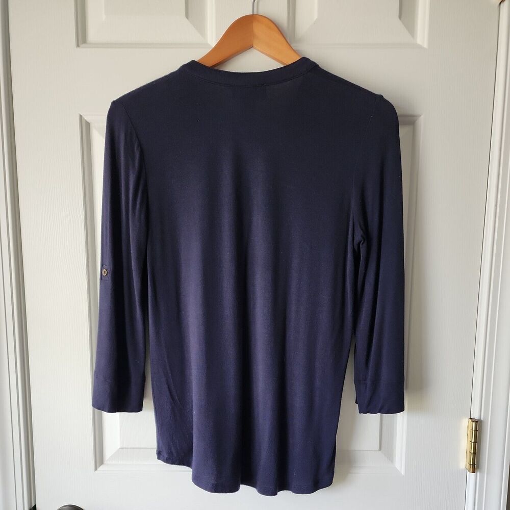 Carmen Marc Valvo Blouse Women Sz XS V-Neck Pullover Shirt 1/2 Zip Blue - Picture 3 of 3